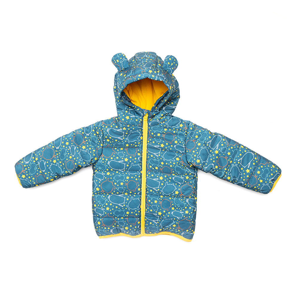 Basic Mikrop Baskılı Kulaklı Kapüşonlu Mont