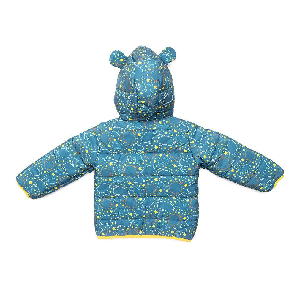 Basic Mikrop Baskılı Kulaklı Kapüşonlu Mont