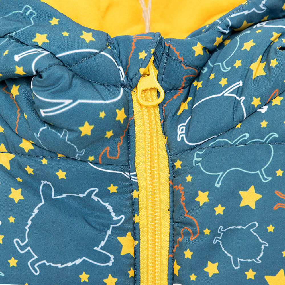 Basic Mikrop Baskılı Kulaklı Kapüşonlu Mont