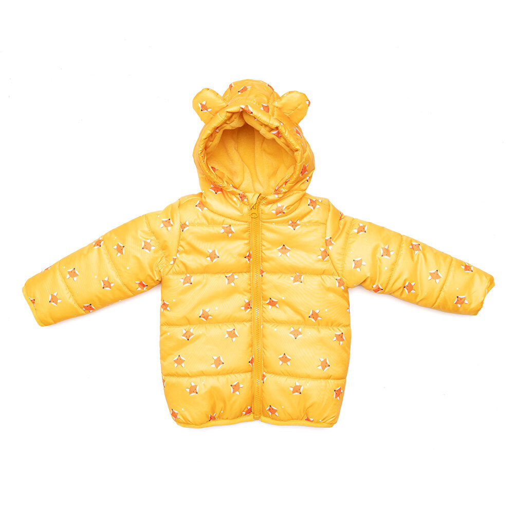 Basic Tilki Desenli Kulaklı Kapüşonlu Mont Erkek Bebek