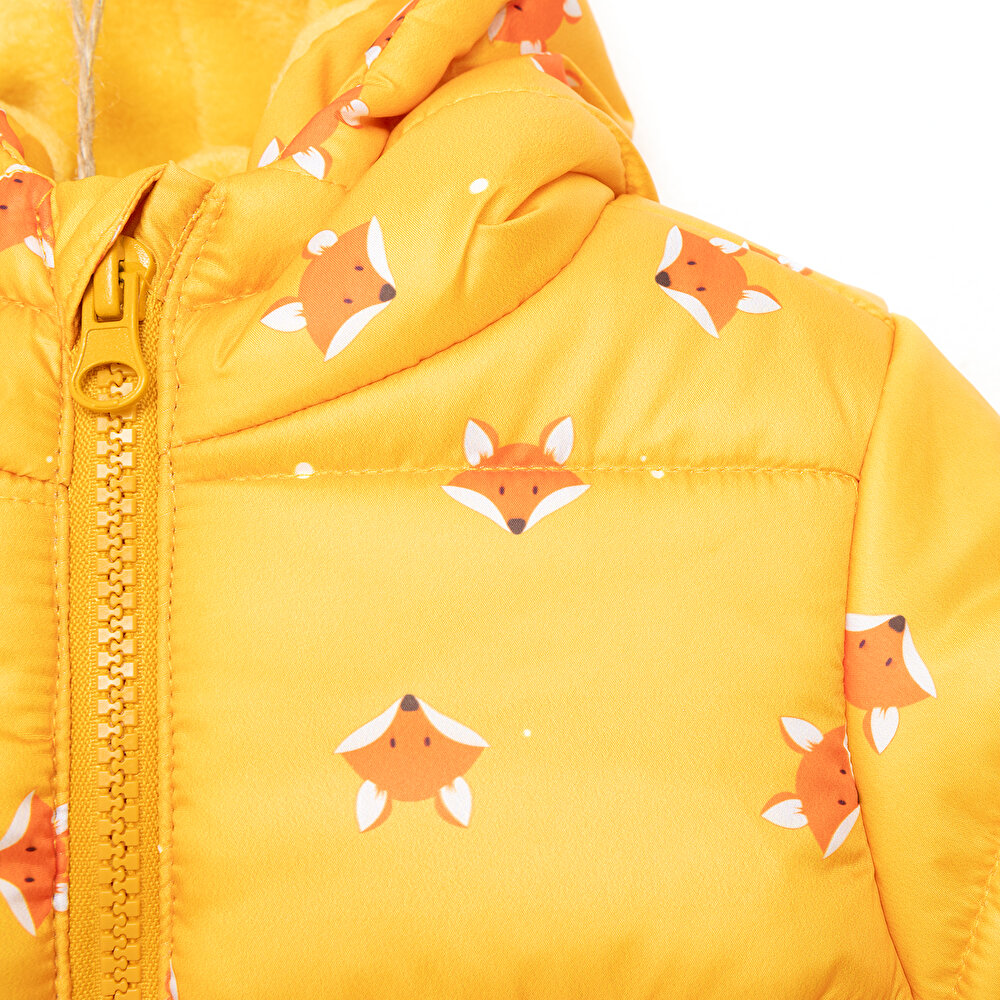 Basic Tilki Desenli Kulaklı Kapüşonlu Mont Erkek Bebek