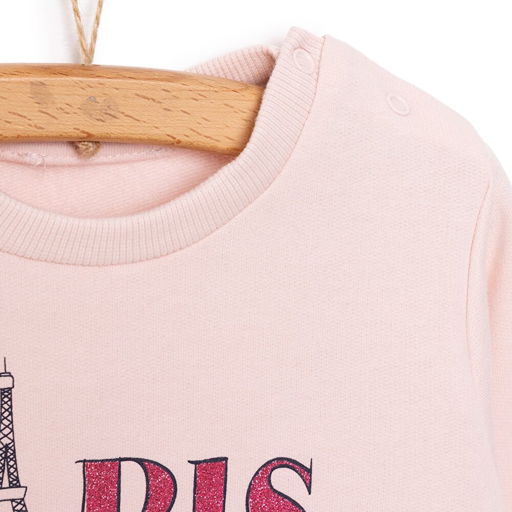Basic Az Şardonlu Paris Desenli Sweatshirt Kız Bebek
