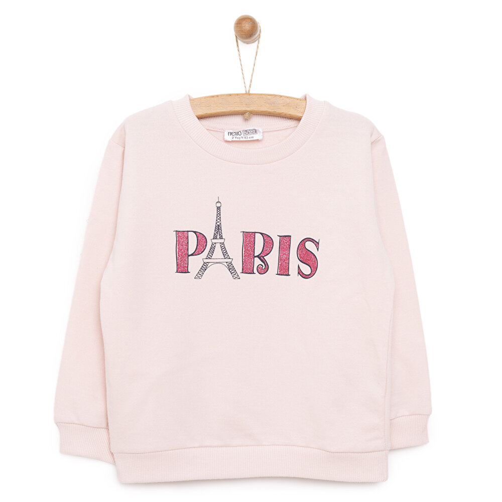 Basic Az Şardonlu Paris Desenli Sweatshirt Kız Bebek