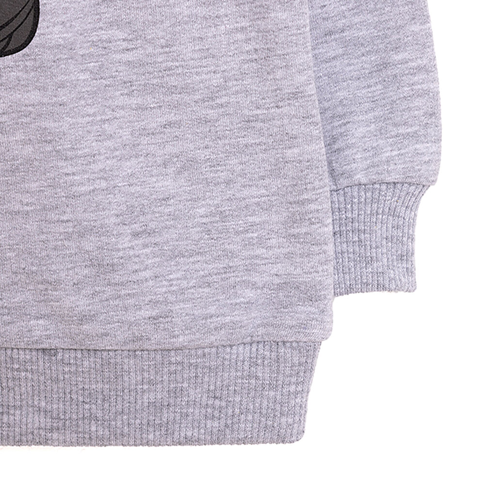 Erkek Bebek Sweatshirt Şardonlu Araba Baskılı Bisiklet Yaka Uzun Kol Gri Melanj