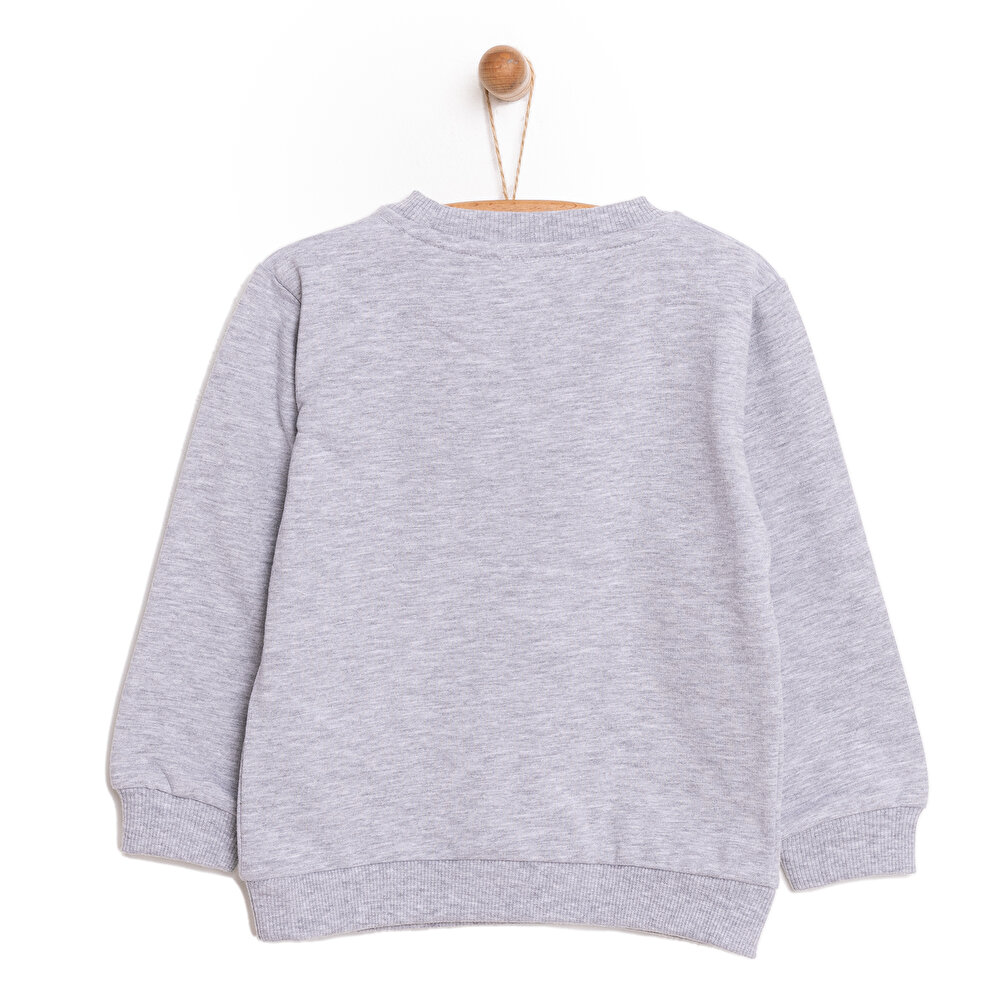 Erkek Bebek Sweatshirt Şardonlu Araba Baskılı Bisiklet Yaka Uzun Kol Gri Melanj