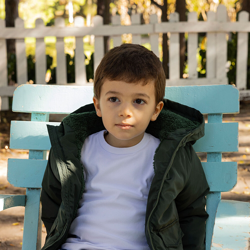 Erkek Bebek Kapüşonlu Mont Micro Kumaş Fermuarlı Non-Basic Hakim Yaka Uzun Kol