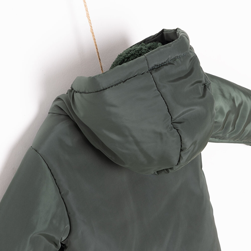 Erkek Bebek Kapüşonlu Mont Micro Kumaş Fermuarlı Non-Basic Hakim Yaka Uzun Kol