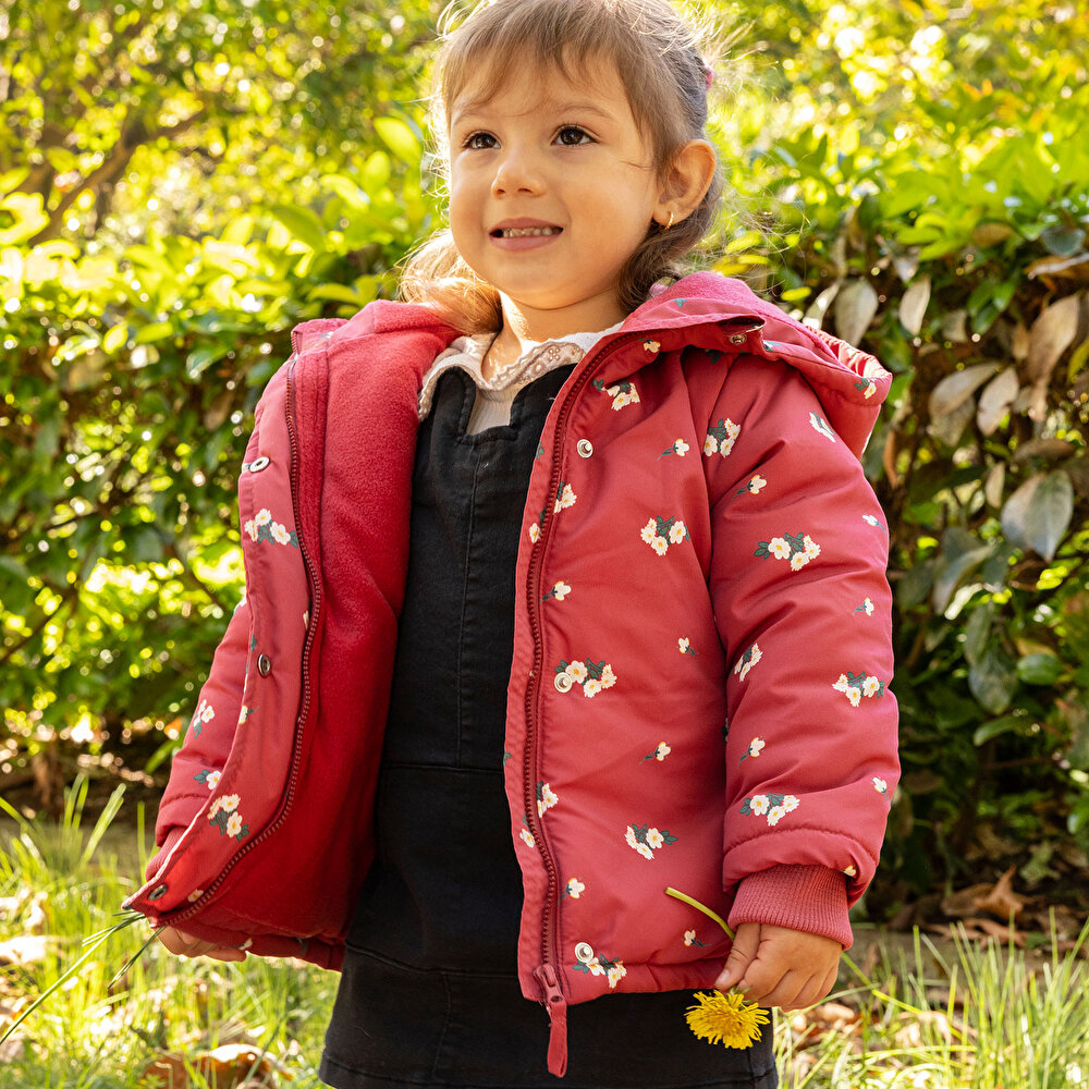 Basic Çiçek Metraj Baskılı Kapüşonlu Mont Kız Bebek