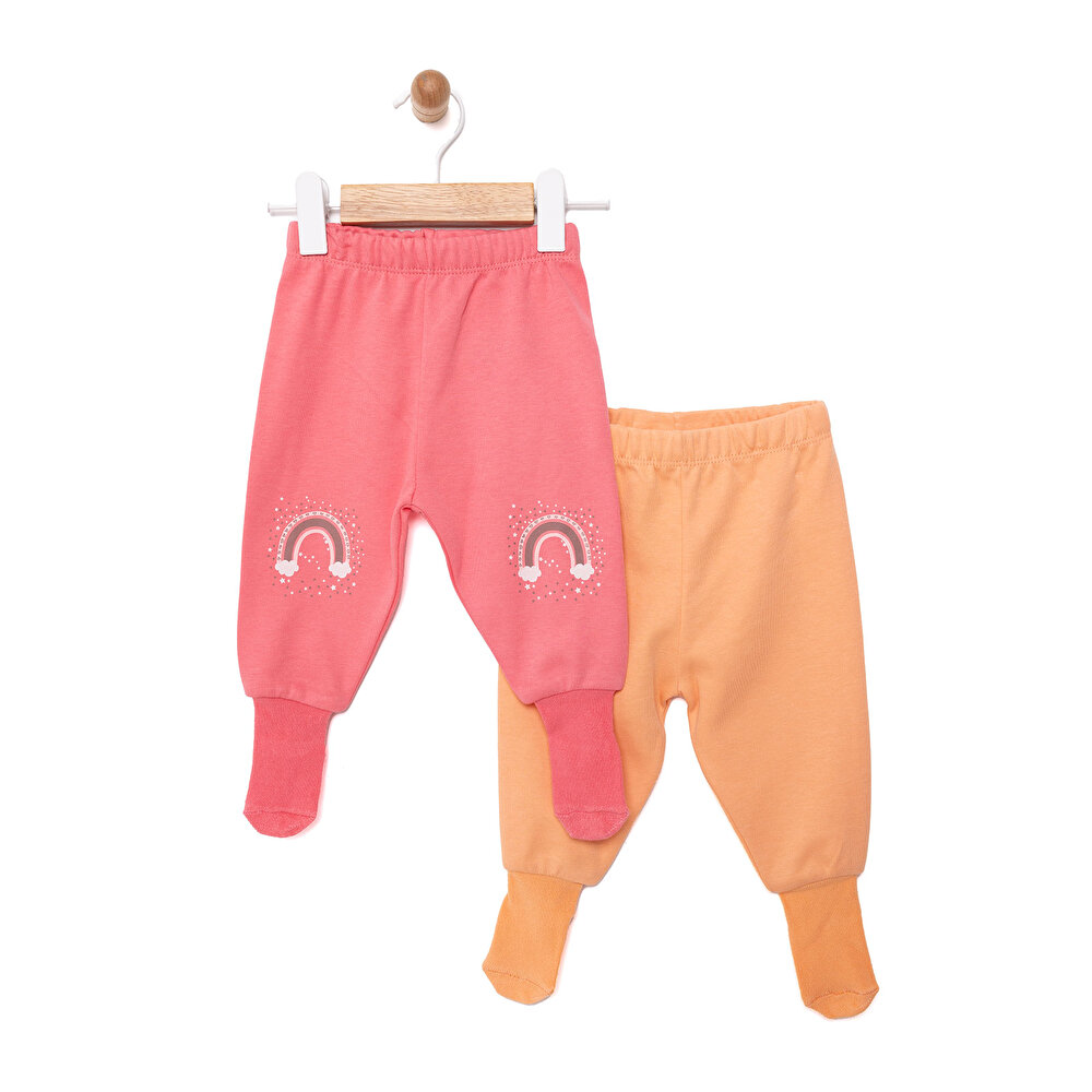 Kız Bebek 2'li Çorap Pantolon İnterlok Nar Çiçeği