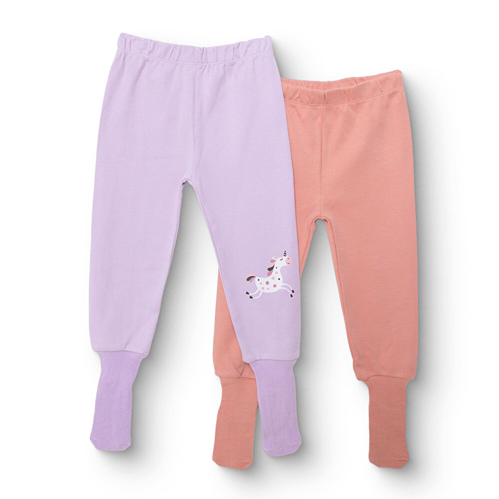 Kız Bebek 2li Çoraplı Pantolon İnterlok Çoraplı Paça