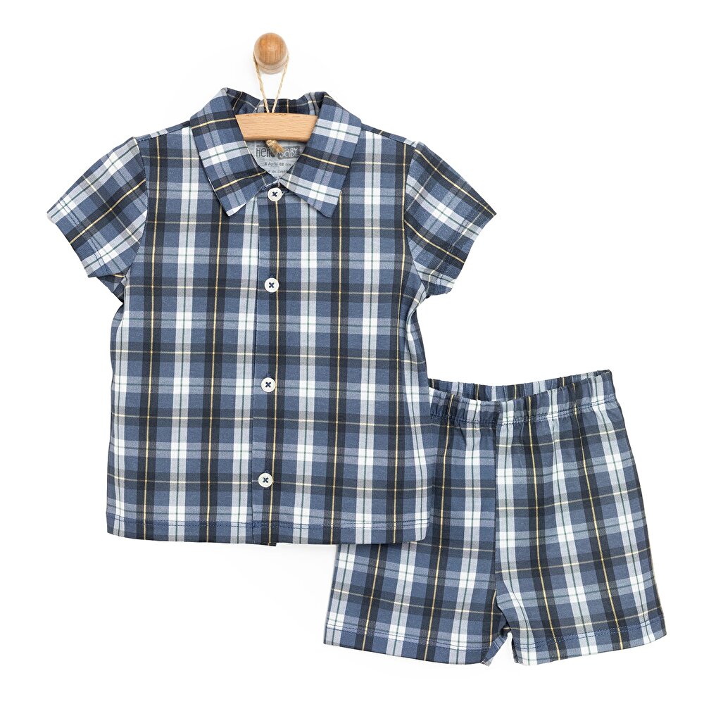 Erkek Bebek Pijama Takım Süprem Düğmeli Polo Yaka Kısa Kol Lacivert