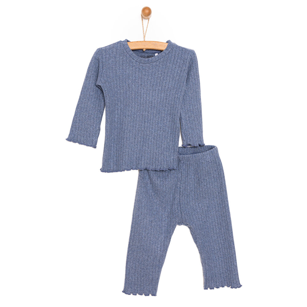 Kız Bebek Pijama Takım Kaşkorse Bisiklet Yaka Uzun Kol İndigo