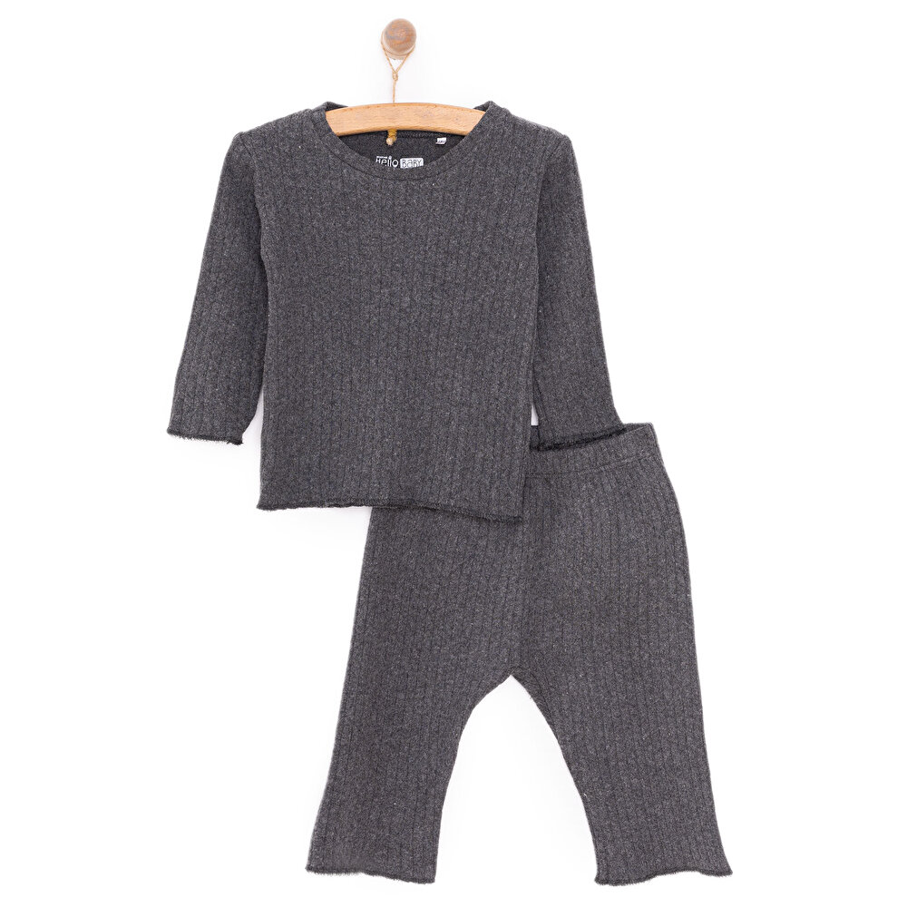 Kız Bebek Pijama Takım Kaşkorse Bisiklet Yaka Uzun Kol Koyu Gri