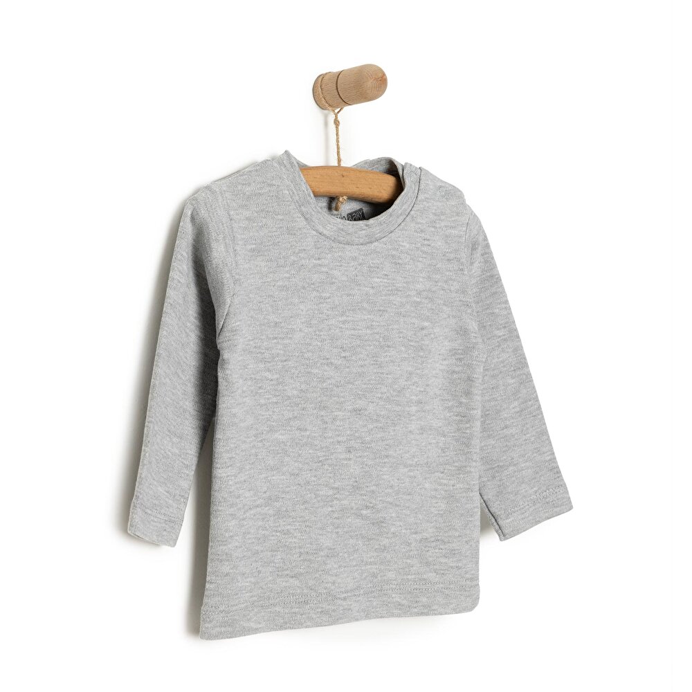 Unisex Bebek Tişört İnterlok Çıtçıtlı Bisiklet Yaka Uzun Kol Beyaz