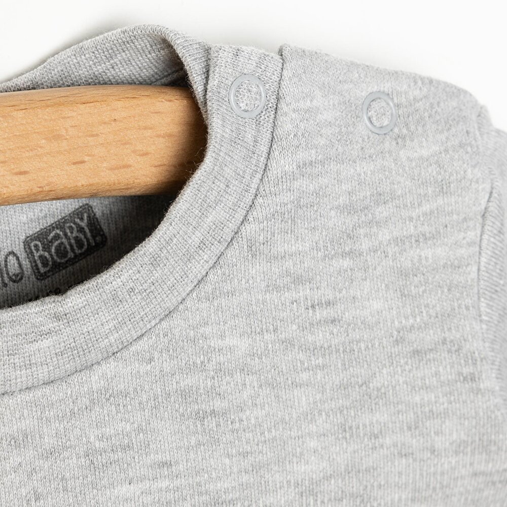 Unisex Bebek Tişört İnterlok Çıtçıtlı Bisiklet Yaka Uzun Kol Beyaz