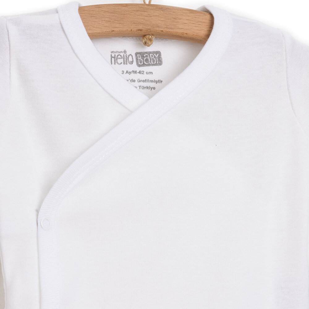 Unisex Zıbın Body %100 Pamuk Çıtçıtlı V Yaka Uzun Kol Ekru