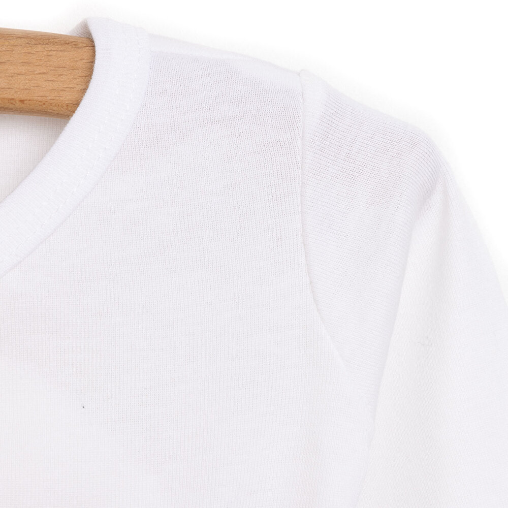 Unisex Zıbın Body %100 Pamuk Çıtçıtlı V Yaka Uzun Kol Ekru