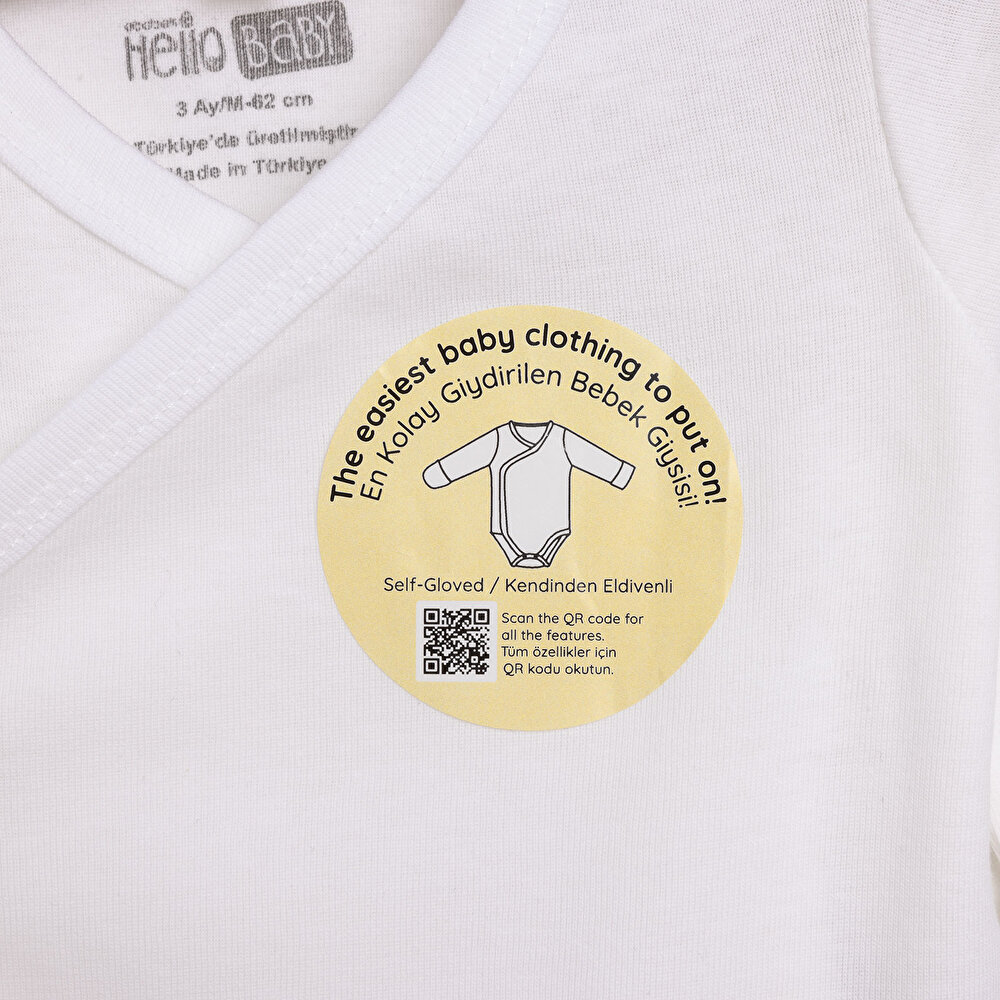 Unisex Zıbın Body %100 Pamuk Çıtçıtlı V Yaka Uzun Kol Ekru