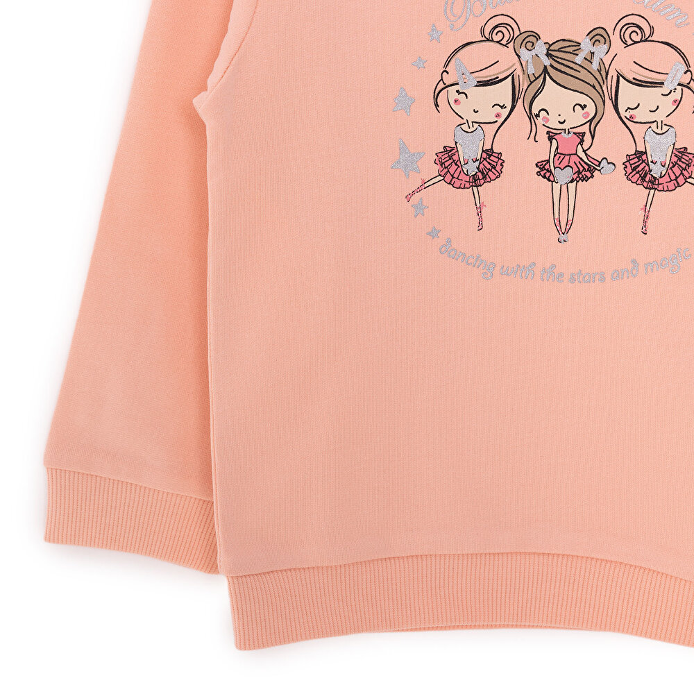 Kız Bebek Sweatshirt Şardonlu Bisiklet Yaka Uzun Kol Pembe