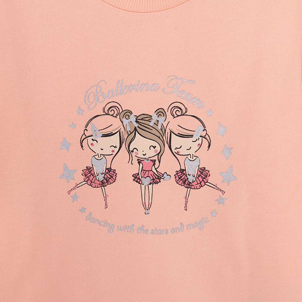 Kız Bebek Sweatshirt Şardonlu Bisiklet Yaka Uzun Kol Pembe