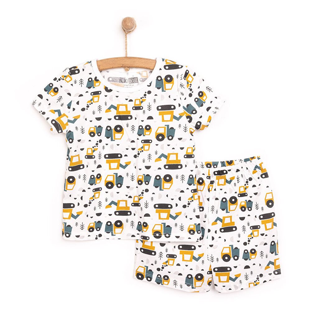 Erkek Kısa Kol Kamyon Desenli Bisiklet Yaka Pijama Takımı