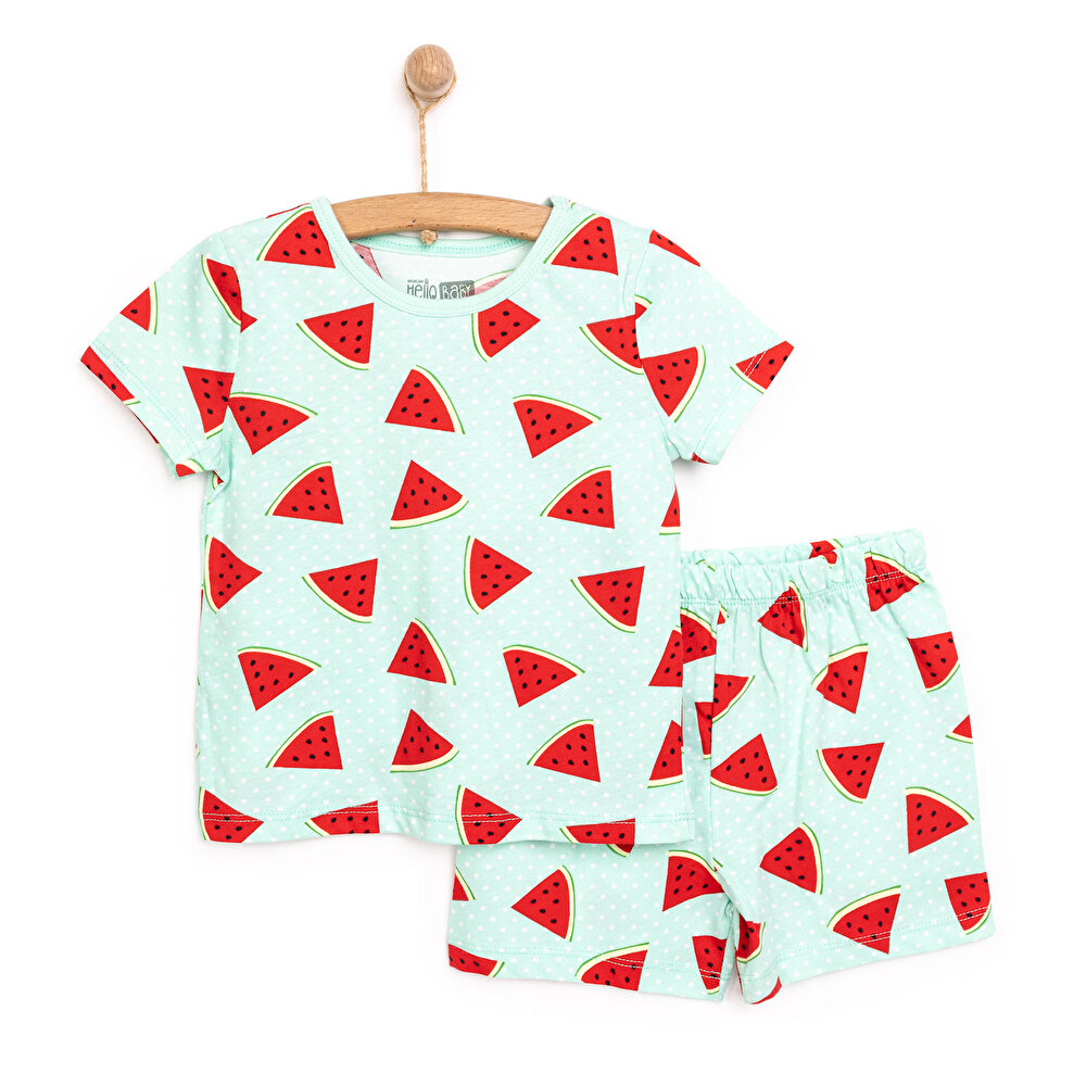 Kısa Kol Karpuz Desenli Bisiklet Yaka Pijama Takımı