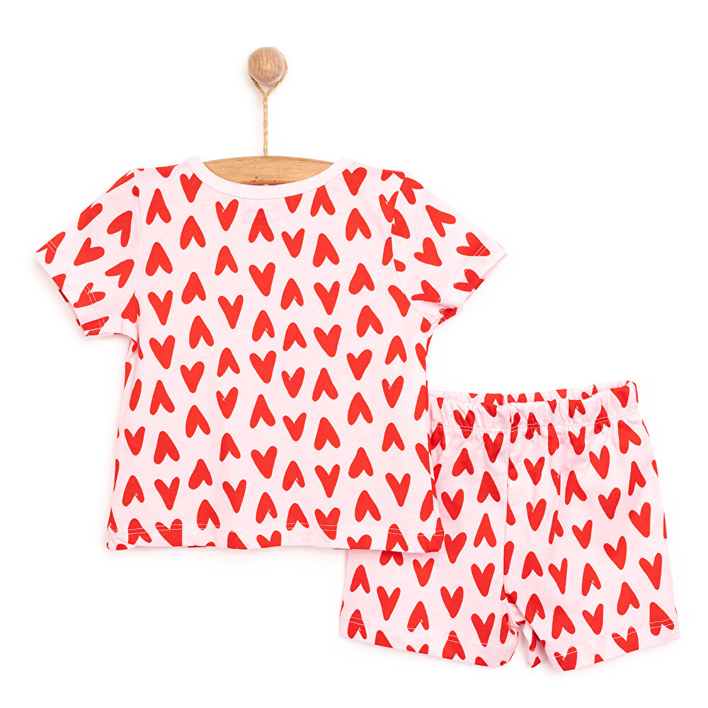 Kısa Kol Kalp Desenli Bisiklet Yaka Pijama Takımı