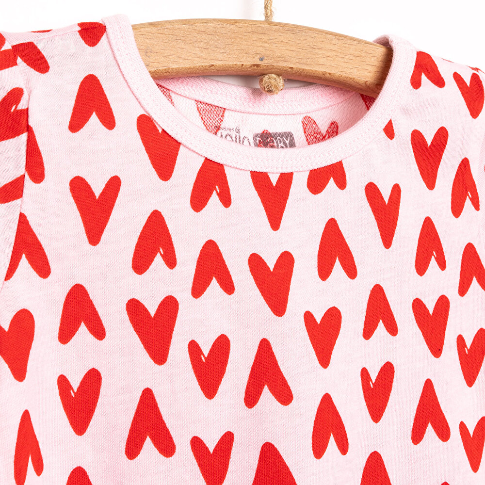 Kısa Kol Kalp Desenli Bisiklet Yaka Pijama Takımı