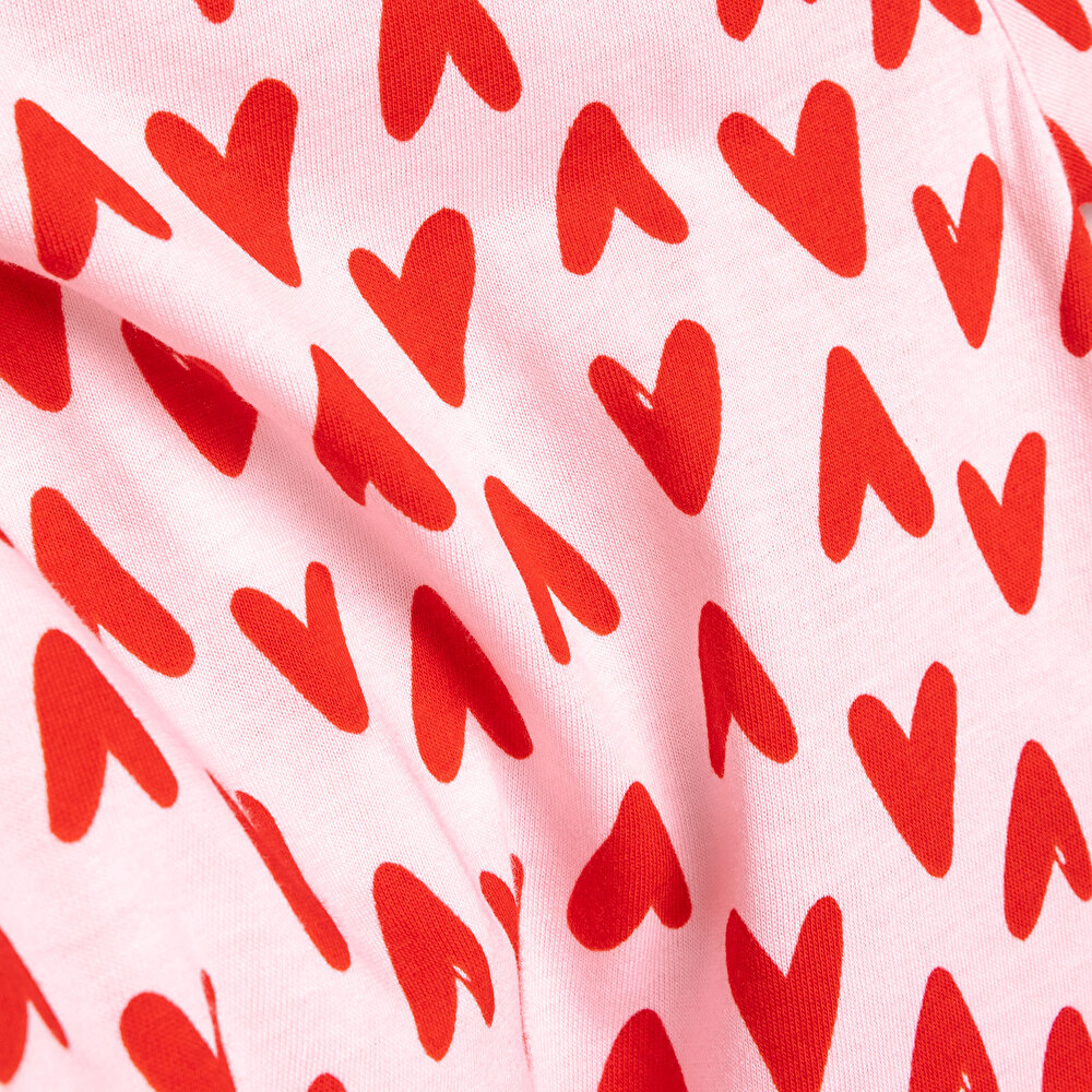 Kısa Kol Kalp Desenli Bisiklet Yaka Pijama Takımı