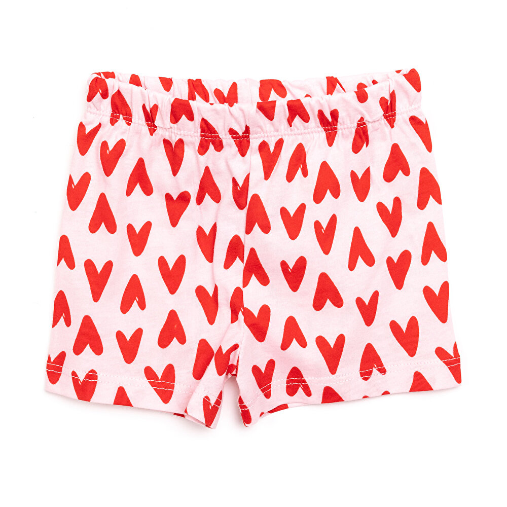 Kısa Kol Kalp Desenli Bisiklet Yaka Pijama Takımı