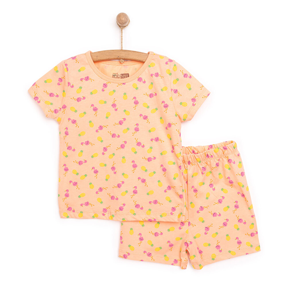 Kısa Kol Filamingo Desenli Bisiklet Yaka Pijama Takımı