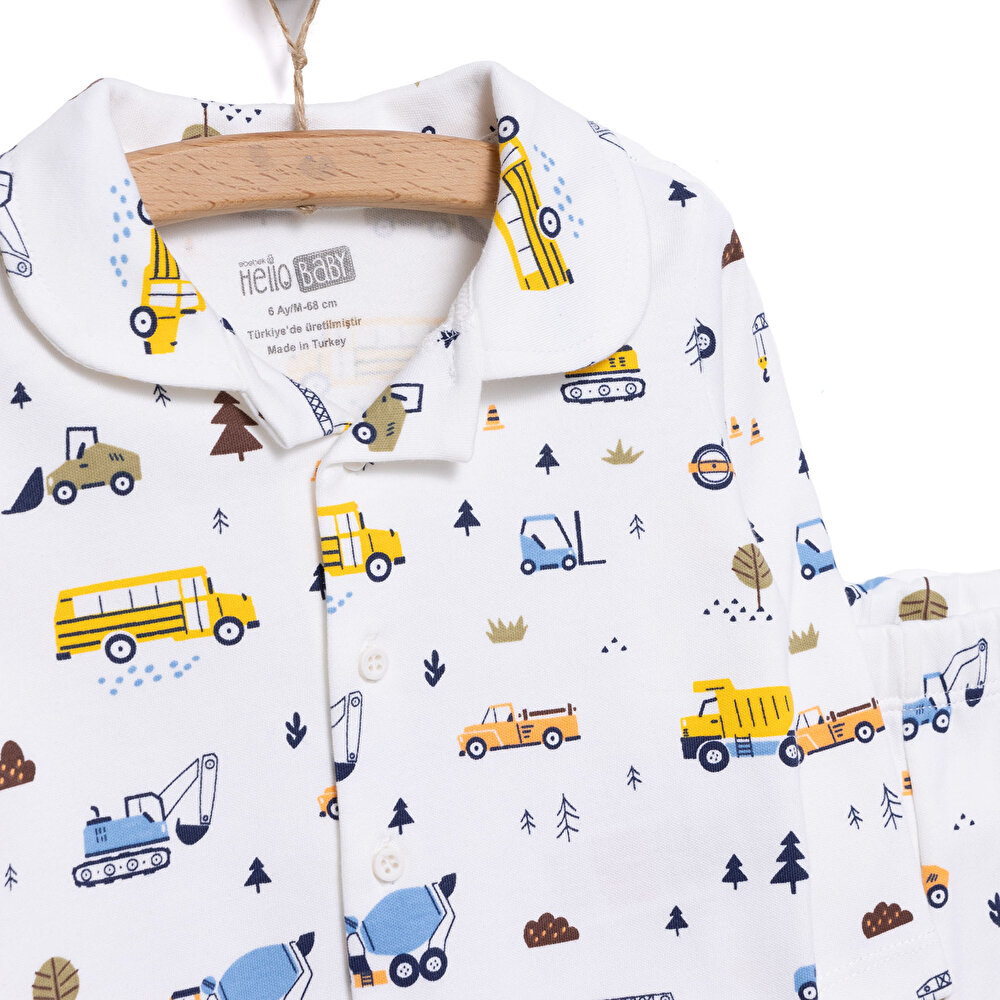 Uzun Kol Gömlek Yaka Araç Desenli Pijama Takımı