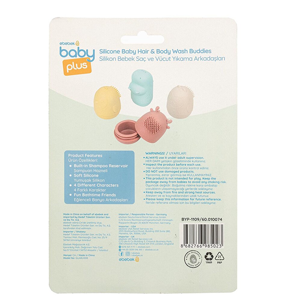 Oyuncaklı Yumuşak Silikon Bebek Saç ve Vücut Yıkama Arkadaşları 4'lü