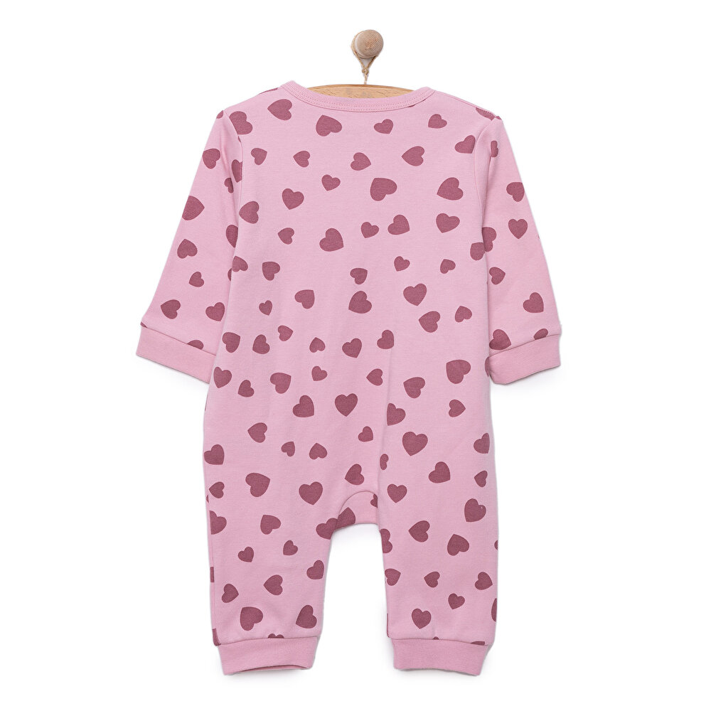 Kız Kalp Desenli  Fermuarlı Patiksiz Tulum Kız Bebek