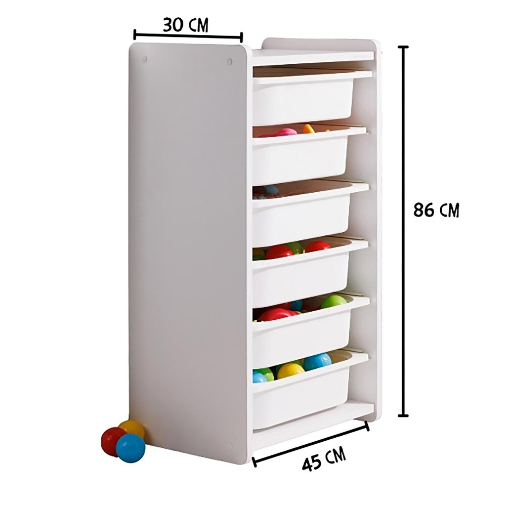 Çocuk Oyuncak Dolabı 6 Çekmeceli Beyaz