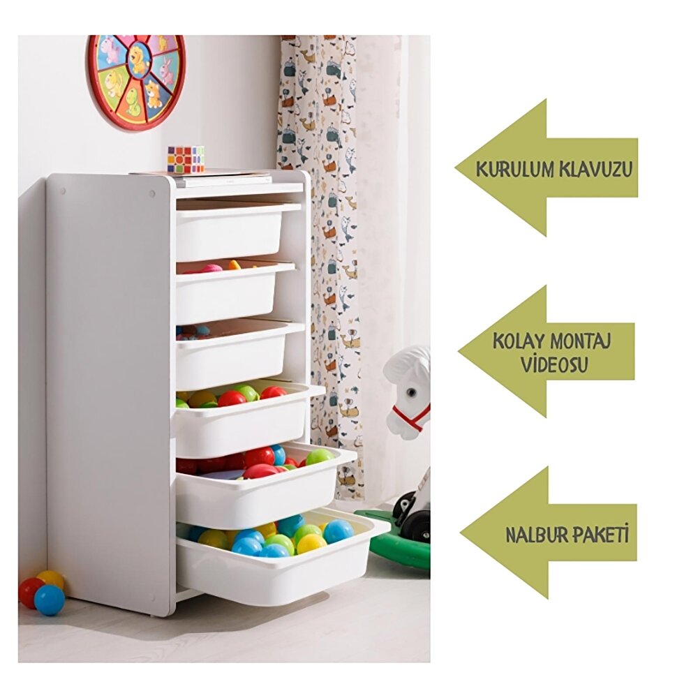 Çocuk Oyuncak Dolabı 6 Çekmeceli Beyaz