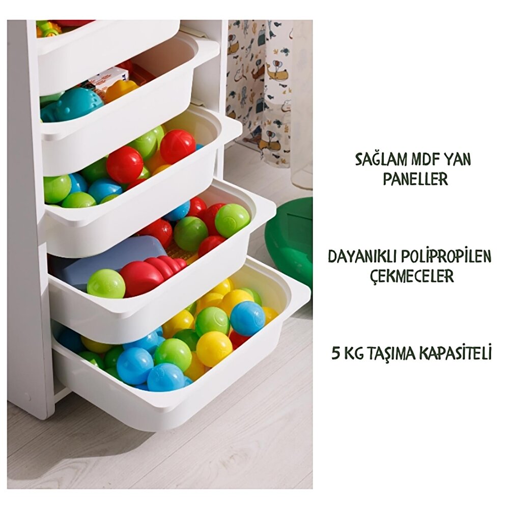 Çocuk Oyuncak Dolabı 6 Çekmeceli Beyaz