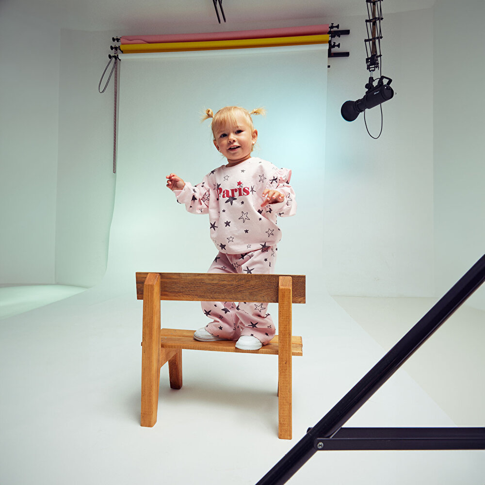 Kız Bebek Eşofman Takımı Bisiklet Yaka Uzun Kol Reçme