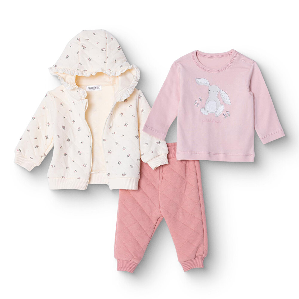 Kız Bebek Yenidoğan Petite Fleurs Sweatshirt-Hırka-Patik Bisiklet Yaka Uzun Kol Patiksiz Paça