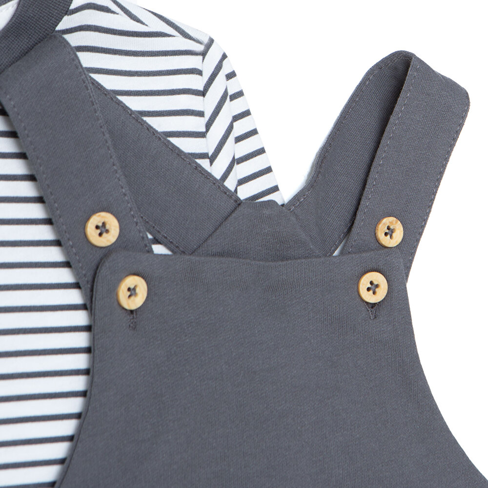 Erkek Bebek Cool Boy Salopet-Tshirt Bisiklet Yaka Uzun Kol Reçme Paça