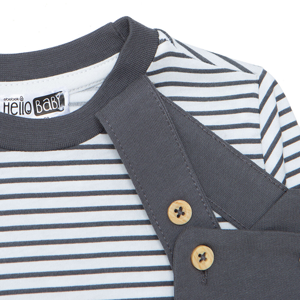 Erkek Bebek Cool Boy Salopet-Tshirt Bisiklet Yaka Uzun Kol Reçme Paça