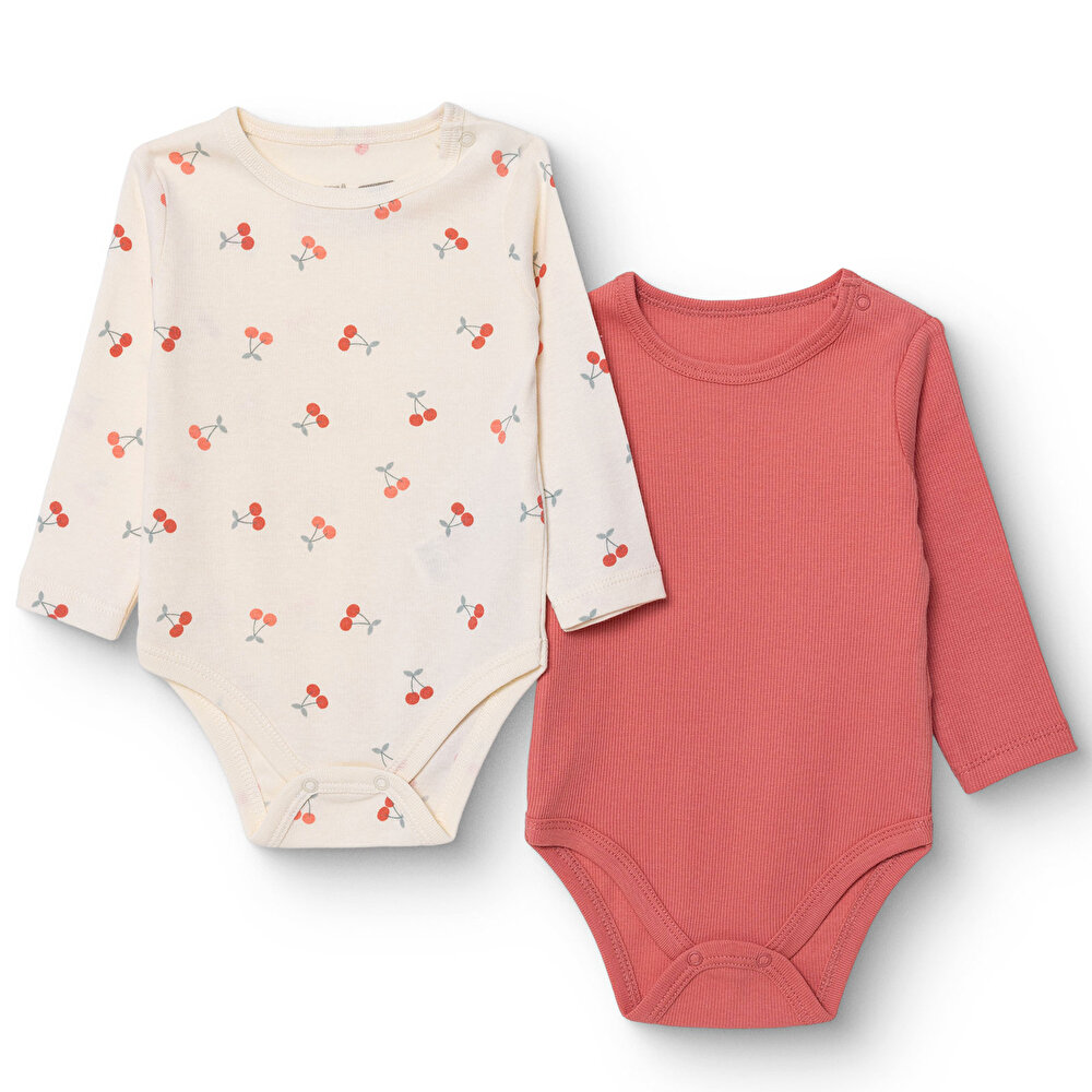 Kız Bebek 2li Uzun Kol Body Ribana Çıtçıtlı Yaka Uzun Kol
