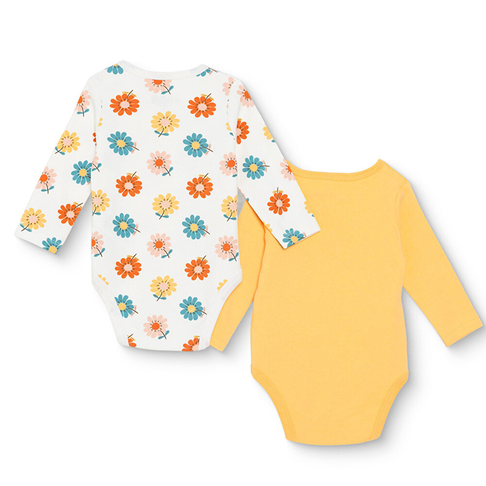 Kız Bebek 2li Uzun Kol Body İnterlok Çıtçıtlı Yaka Uzun Kol