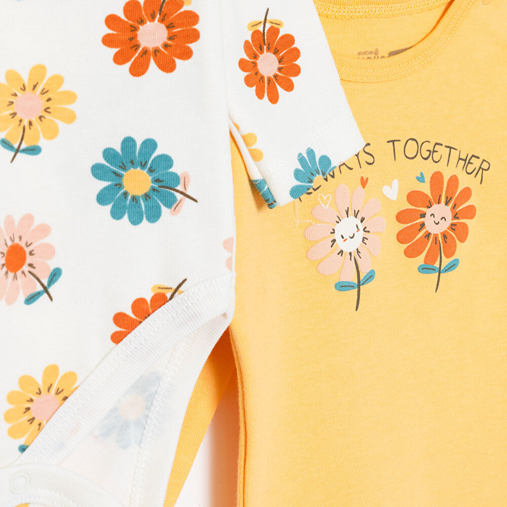 Kız Bebek 2li Uzun Kol Body İnterlok Çıtçıtlı Yaka Uzun Kol