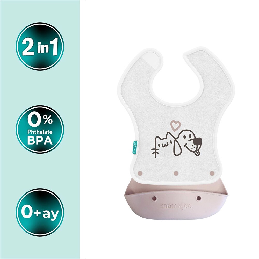 Katlanır Silikon & Kumaş Mama Önlüğü Powder Pink