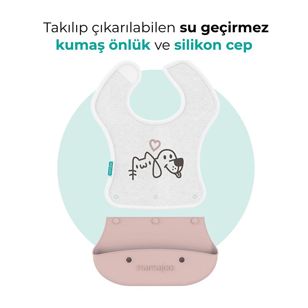 Katlanır Silikon & Kumaş Mama Önlüğü Powder Pink