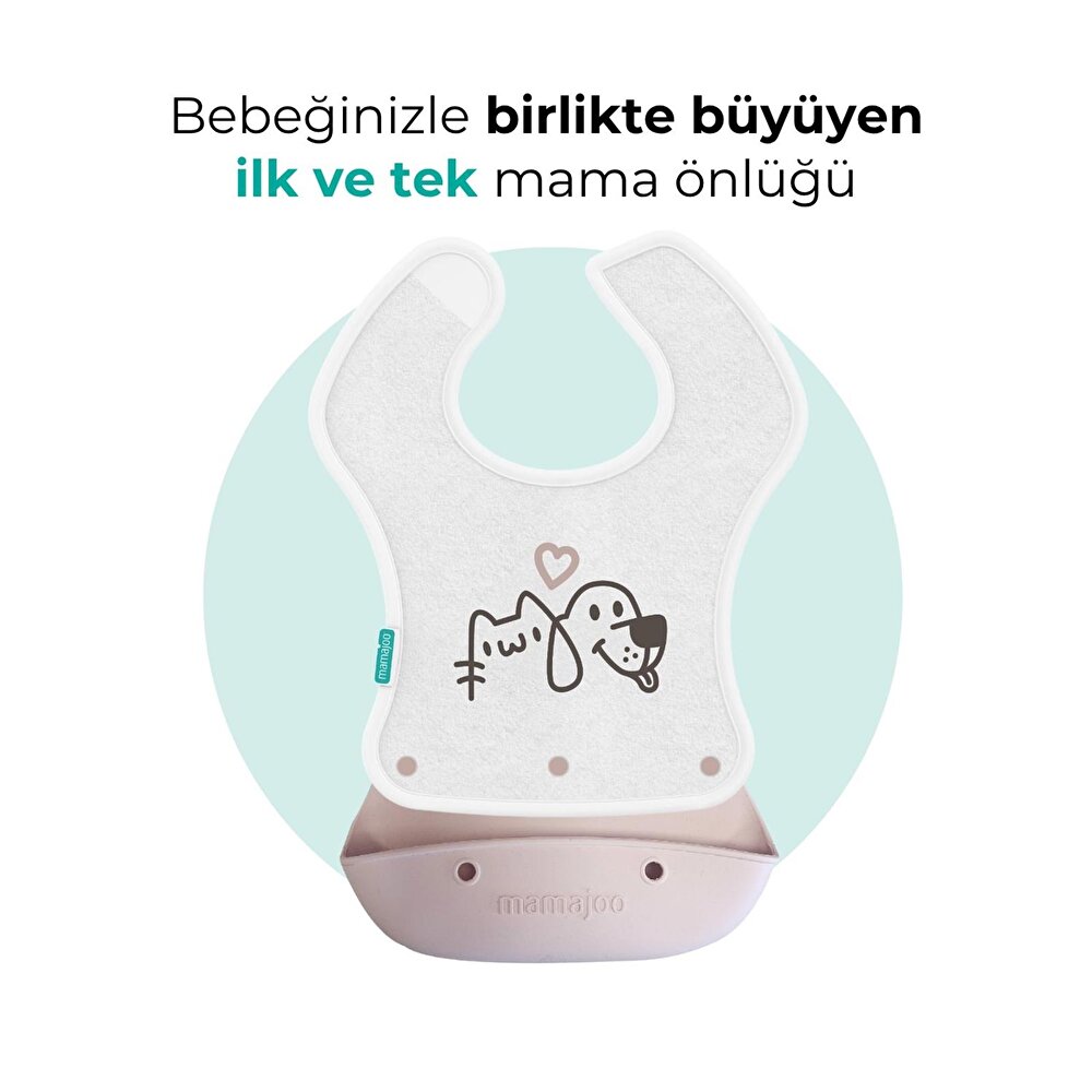 Katlanır Silikon & Kumaş Mama Önlüğü Powder Pink