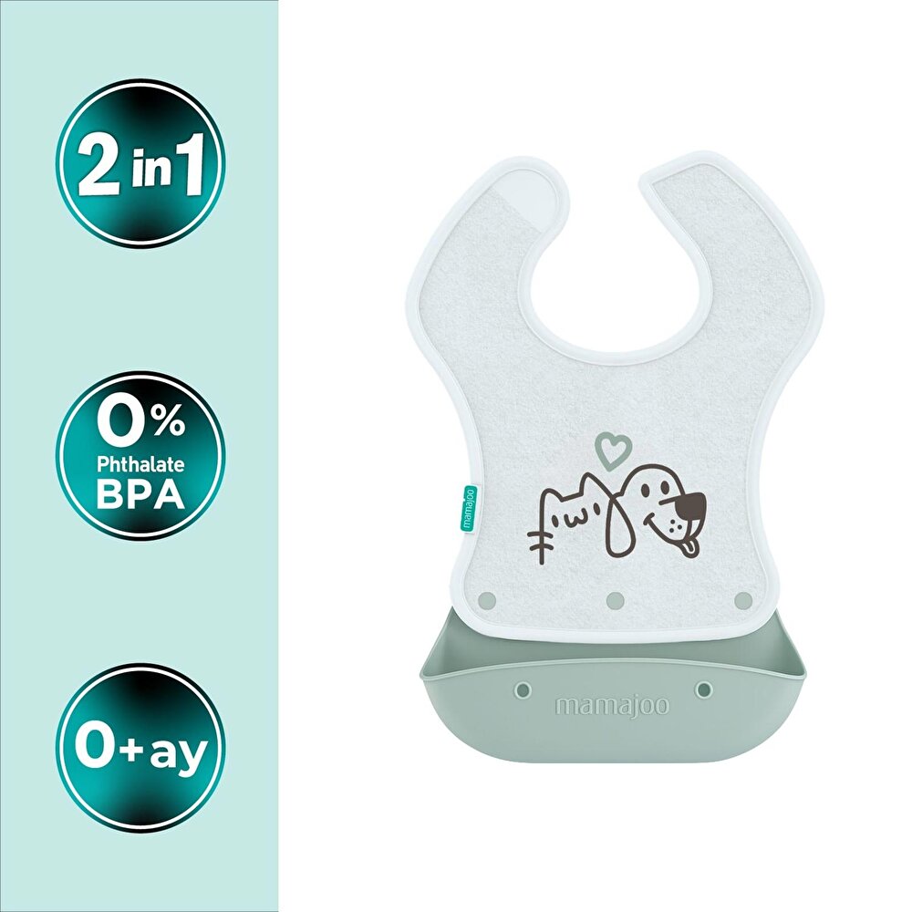 Katlanır Silikon & Kumaş Mama Önlüğü Powder Green