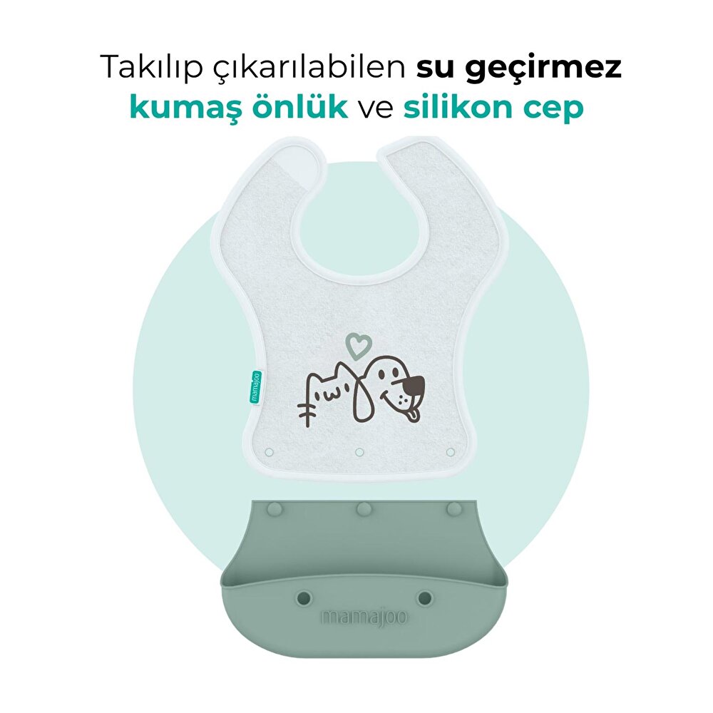Katlanır Silikon & Kumaş Mama Önlüğü Powder Green
