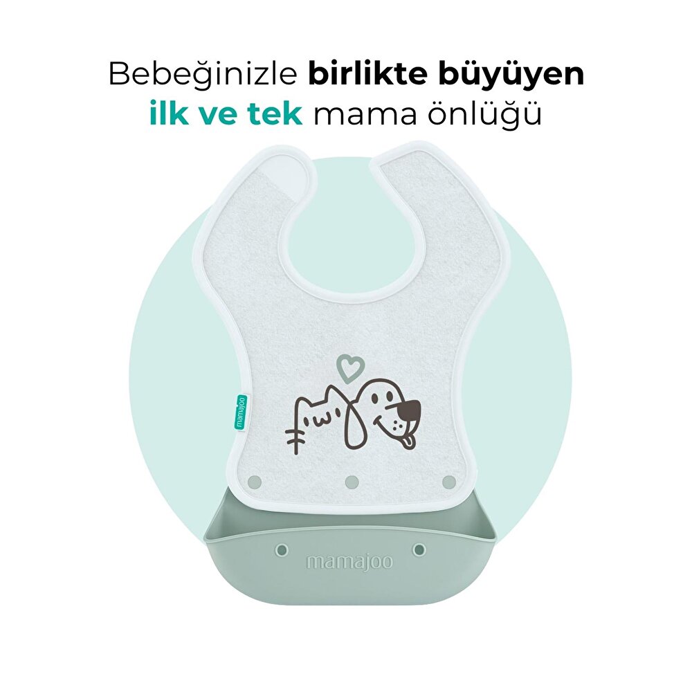 Katlanır Silikon & Kumaş Mama Önlüğü Powder Green